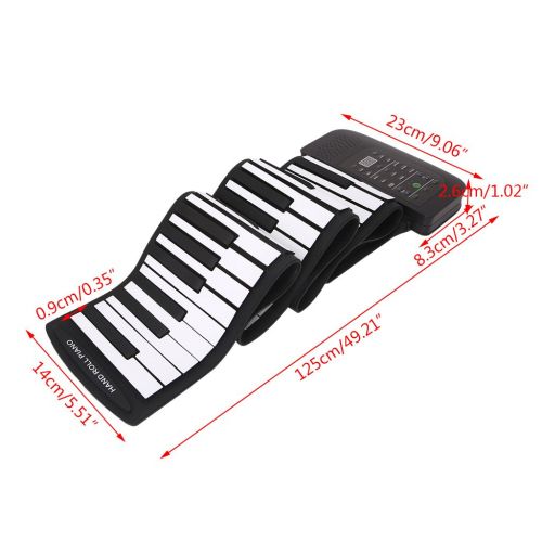  Coondmart Portable 88 Keys Silicone Flexible Roll Up Piano Foldable Keyboard Hand-rolling Piano with Battery Sustain Pedal