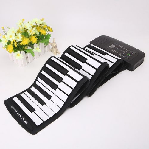  Coondmart Portable 88 Keys Silicone Flexible Roll Up Piano Foldable Keyboard Hand-rolling Piano with Battery Sustain Pedal