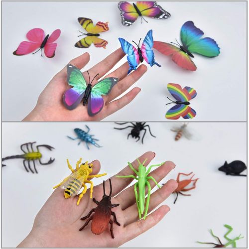  Coopay 51 Pieces Plastic Insect Figures Toys Assorted Insect Bugs Includes Multicolored Lifelike Butterfly for Children Education, Insect Themed Party, Halloween Toys and Birthday