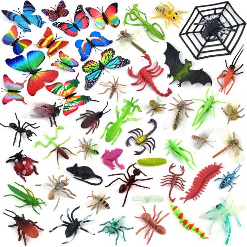  Coopay 51 Pieces Plastic Insect Figures Toys Assorted Insect Bugs Includes Multicolored Lifelike Butterfly for Children Education, Insect Themed Party, Halloween Toys and Birthday