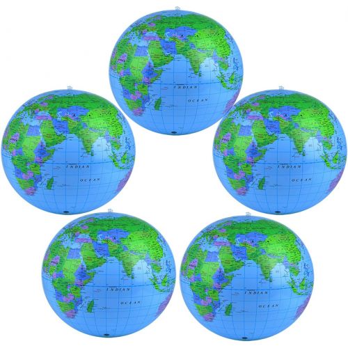  Coopay 5 Pack Inflatable Globe PVC World Globe Inflatable Earth Beach Ball for Beach Playing or Teaching