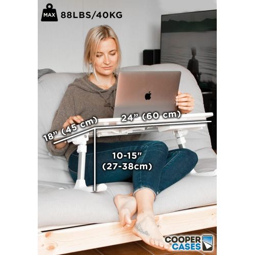  [아마존베스트]Cooper Cases Cooper Desk PRO [XL Adjustable Folding Laptop Desk] - Height & Tilt Angle | Leather Top for Work, Study, Bed | Reading Stand, Drawer (Midnight Black)