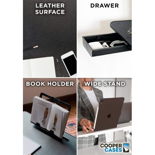  [아마존베스트]Cooper Cases Cooper Desk PRO [XL Adjustable Folding Laptop Desk] - Height & Tilt Angle | Leather Top for Work, Study, Bed | Reading Stand, Drawer (Midnight Black)