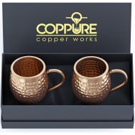 [아마존베스트]COPPure Moscow Mule Copper Mugs Set of 2 - Pure 100% Solid Hammered, Unlined Copper Cups For Icy Cold Cocktails - Recipes Included - Makes A Perfect Gift