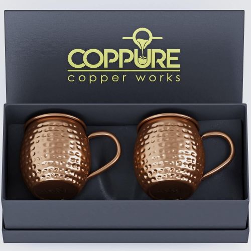  [아마존베스트]COPPure Moscow Mule Copper Mugs Set of 2 - Pure 100% Solid Hammered, Unlined Copper Cups For Icy Cold Cocktails - Recipes Included - Makes A Perfect Gift