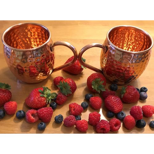  [아마존베스트]COPPure Moscow Mule Copper Mugs Set of 2 - Pure 100% Solid Hammered, Unlined Copper Cups For Icy Cold Cocktails - Recipes Included - Makes A Perfect Gift