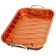 Copper Roasting Pan Roaster Cookware with Nonstick Rack Lasagna Bake Dish Open