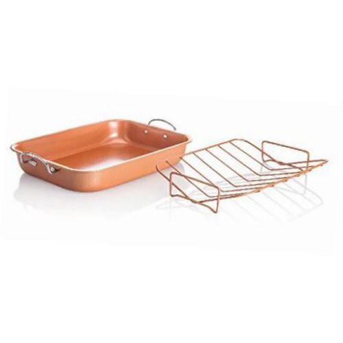  Copper Roasting Pan Roaster Cookware with Nonstick Rack Lasagna Bake Dish Open