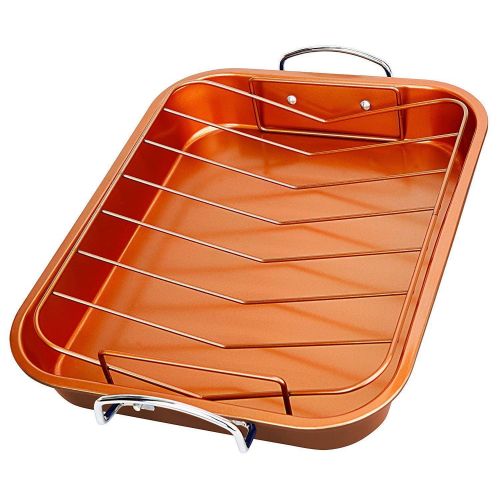  Copper Roasting Pan Roaster Cookware with Nonstick Rack Lasagna Bake Dish Open