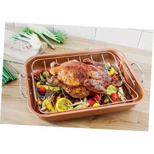  Copper Roasting Pan Roaster Cookware with Nonstick Rack Lasagna Bake Dish Open