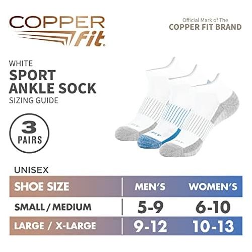  Copper Fit Unisex Copper Infused No Show Socks ,White, Small/Medium,3 Pack