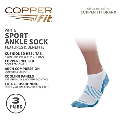  Copper Fit Unisex Copper Infused No Show Socks ,White, Small/Medium,3 Pack