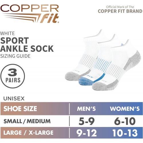  Copper Fit Unisex Copper Infused No Show Socks ,White, Small/Medium,3 Pack