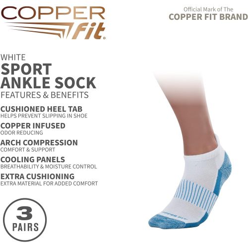  Copper Fit Unisex Copper Infused Ankle length Socks - 3 Pack ,White, Large/X-Large