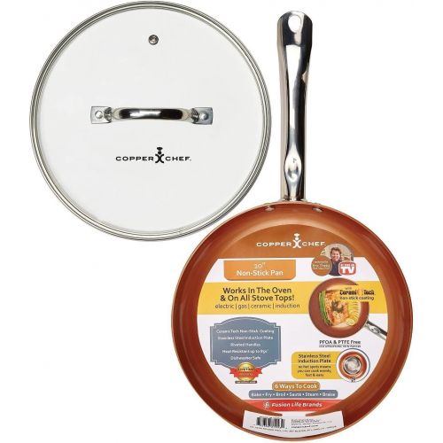  [아마존베스트]Copper Chef 10 Inch Round Frying Pan With Lid -Skillet with Ceramic Non Stick Coating. Perfect CookwareForSaute And Grill