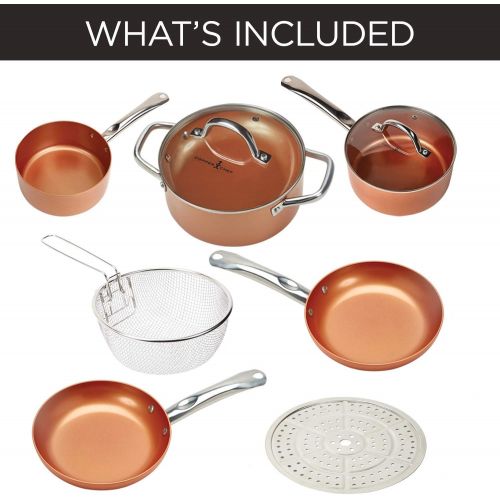  Copper Chef Cookware 9-Pc. Round Pan Set Aluminum & Steel With Ceramic Non Stick Coating. Includes Lids, Frying and Roasting Pans Accessories