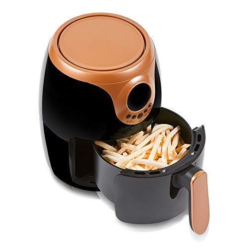  Copper Chef 2 QT Black and Copper Air Fryer - Turbo Cyclonic Airfryer With Rapid Air Technology For Less Oil-Less Cooking. Includes Recipe Book