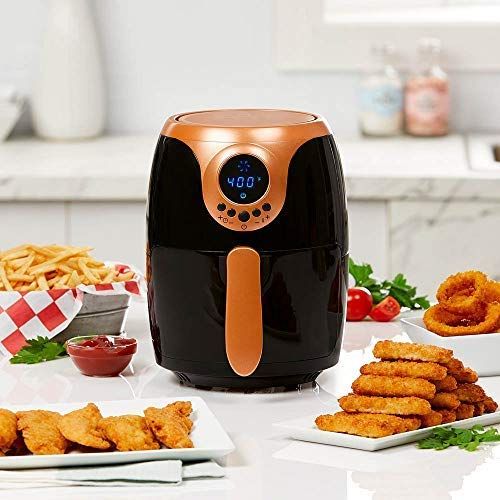  Copper Chef 2 QT Black and Copper Air Fryer - Turbo Cyclonic Airfryer With Rapid Air Technology For Less Oil-Less Cooking. Includes Recipe Book