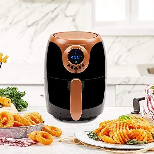  Copper Chef 2 QT Black and Copper Air Fryer - Turbo Cyclonic Airfryer With Rapid Air Technology For Less Oil-Less Cooking. Includes Recipe Book
