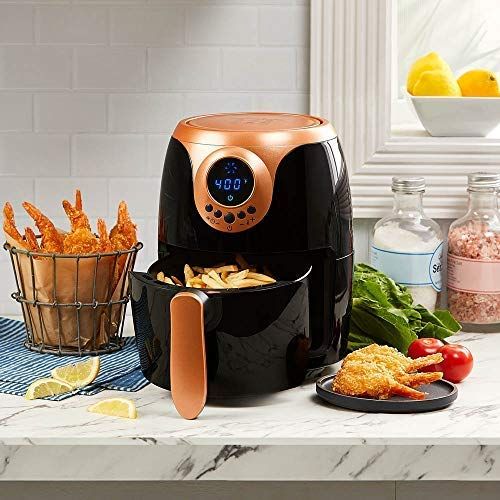  Copper Chef 2 QT Black and Copper Air Fryer - Turbo Cyclonic Airfryer With Rapid Air Technology For Less Oil-Less Cooking. Includes Recipe Book