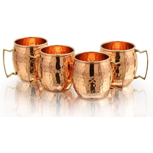  [아마존베스트]Solid Copper Mugs - Set of 4 (Gift Set) 16 Oz - Copper Hammered Mugs  100% Handicrafted - Mugs - Copper Mugs - Copper Cups With BONUS Copper Straws & Coasters by Copper Cure