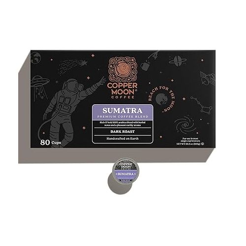  Copper Moon Single Serve Coffee Pods for Keurig K-Cup Brewers, Dark Roast, Sumatra Blend, 80 Count