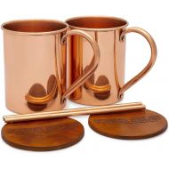 [아마존베스트]Moscow Mule PURE Copper Mugs Set of 2 by Copper Mules - Handcrafted of 100% Pure THICK Copper - Straight Smooth Finish - EasyCare Copper Interior - Strong Authentic Riveted Handle