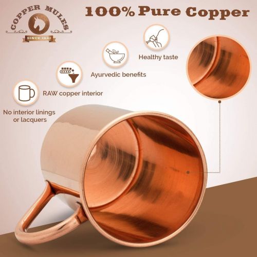  [아마존베스트]Moscow Mule PURE Copper Mugs Set of 2 by Copper Mules - Handcrafted of 100% Pure THICK Copper - Straight Smooth Finish - EasyCare Copper Interior - Strong Authentic Riveted Handle