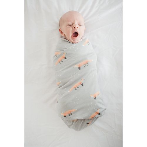  Large Premium Knit Baby Swaddle Receiving Blanket Grey with FoxesSwift by Copper Pearl