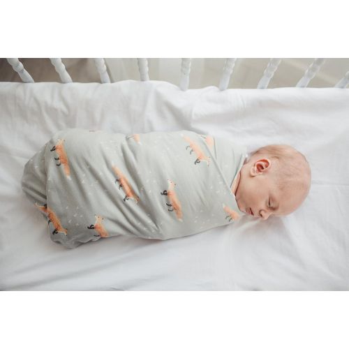  Large Premium Knit Baby Swaddle Receiving Blanket Grey with FoxesSwift by Copper Pearl