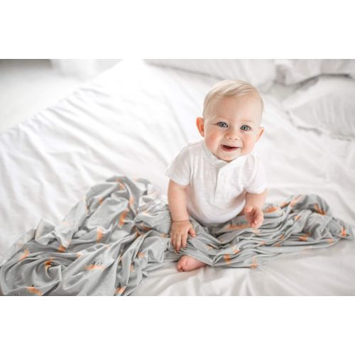  Large Premium Knit Baby Swaddle Receiving Blanket Grey with FoxesSwift by Copper Pearl