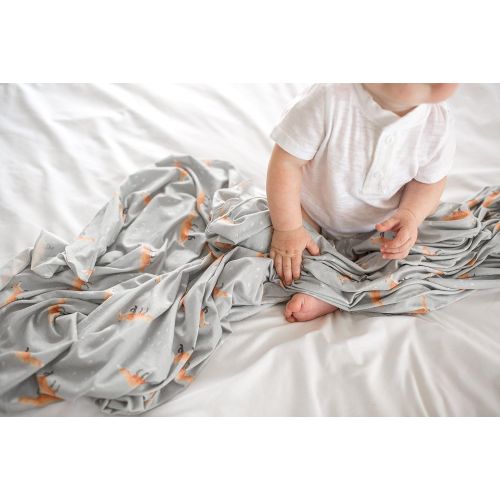  Large Premium Knit Baby Swaddle Receiving Blanket Grey with FoxesSwift by Copper Pearl