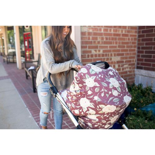  Baby Car Seat Cover Canopy and Nursing Cover Multi-Use Stretchy 5 in 1 GiftScarlet by Copper Pearl