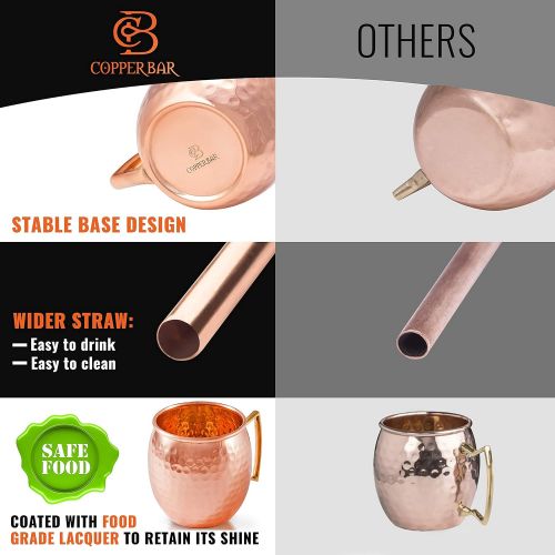  [아마존핫딜][아마존 핫딜] Moscow Mule Copper Mugs - Set of 2-100% HANDCRAFTED Pure Solid Copper Mugs - 16 Oz, Gift Set With Cocktail Copper Straws, Shot Glass, Stirrer & 2 E-Books by Copper-Bar