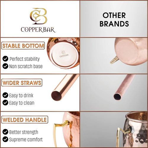 [아마존베스트]Moscow Mule Copper Mugs - Set of 2 - 100% HANDCRAFTED Pure Solid Copper Mugs - 16 Oz, Gift Set With Cocktail Copper Straws, Copper Shot Glass & Copper Stirrer by Copper-Bar
