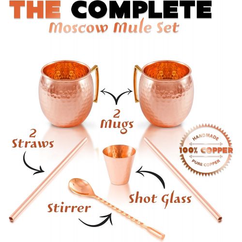  [아마존베스트]Moscow Mule Copper Mugs - Set of 2 - 100% HANDCRAFTED Pure Solid Copper Mugs - 16 Oz, Gift Set With Cocktail Copper Straws, Copper Shot Glass & Copper Stirrer by Copper-Bar