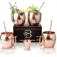 [아마존베스트]Moscow Mule Copper Mugs - Set of 4 - 100% HANDCRAFTED Pure Solid Copper Mugs - 16 Oz Gift Set with Highest Quality Cocktail Copper Straws & Copper Shot Glass by Copper-Bar