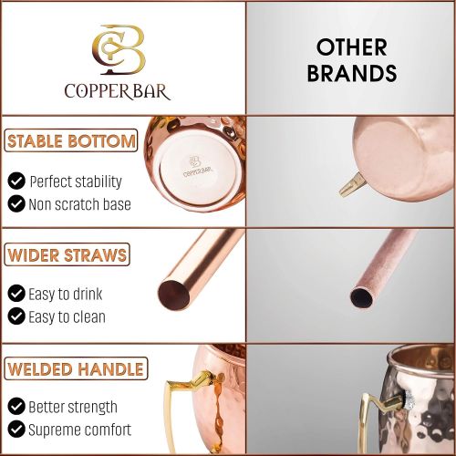  [아마존베스트]Moscow Mule Copper Mugs - Set of 4 - 100% HANDCRAFTED Pure Solid Copper Mugs - 16 Oz Gift Set with Highest Quality Cocktail Copper Straws & Copper Shot Glass by Copper-Bar