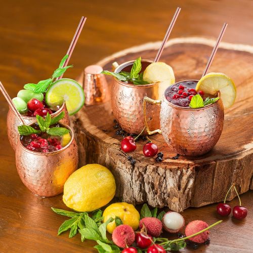  [아마존베스트]Moscow Mule Copper Mugs - Set of 4 - 100% HANDCRAFTED Pure Solid Copper Mugs - 16 Oz Gift Set with Highest Quality Cocktail Copper Straws & Copper Shot Glass by Copper-Bar