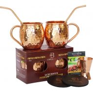[아마존베스트]Moscow Mule Copper Mugs - Set of 2 - 100% HANDCRAFTED Pure Solid Copper Mugs - 16 oz Gift Set with Highest Quality Cocktail Copper Straws, Jigger & 2 Coasters by Copper-Bar