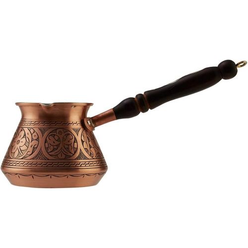  CopperBull Thickest Solid Hammered Copper Turkish Greek Arabic Coffee Pot Stovetop Coffee Maker Cezve Ibrik Briki with Wooden Handle (Matte Copper Stamped)