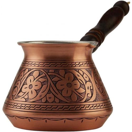  CopperBull Thickest Solid Hammered Copper Turkish Greek Arabic Coffee Pot Stovetop Coffee Maker Cezve Ibrik Briki with Wooden Handle (Matte Copper Stamped)