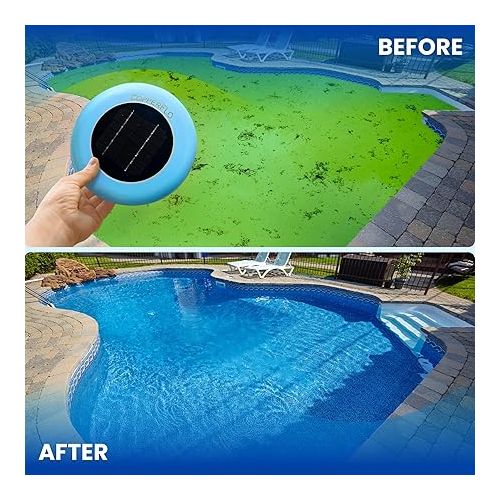  Solar Pool Ionizer, Copper Ionization - Eliminate Algae, High Efficiency, Keeps Pool Cleaner and Clear, 85% Less Chlorine, Solar Pool Cleaner, Up to 45,000 Gal, Lifetime Replacement Program