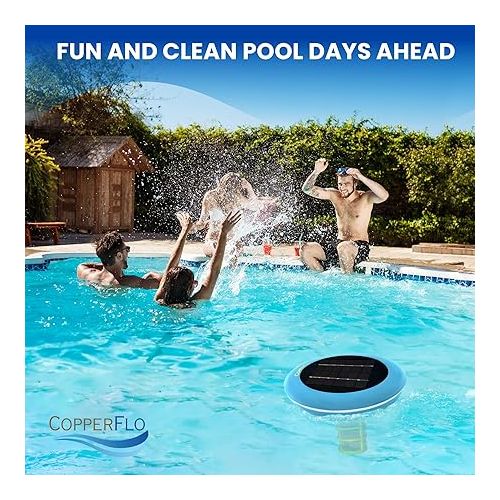  Solar Pool Ionizer, Copper Ionization - Eliminate Algae, High Efficiency, Keeps Pool Cleaner and Clear, 85% Less Chlorine, Solar Pool Cleaner, Up to 45,000 Gal, Lifetime Replacement Program