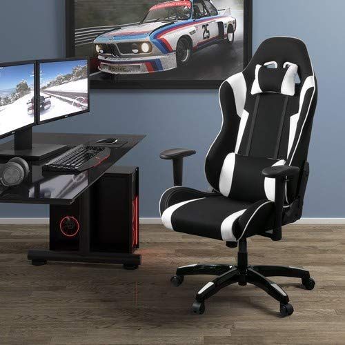  CorLiving LOF-801-G Racing Gaming Chair, BlackWhite