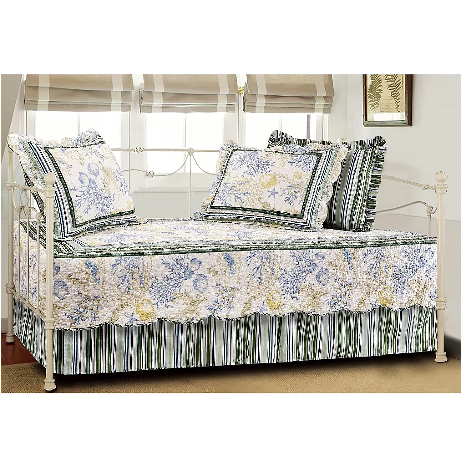 Coral Coastal Quilted Reversible Daybed Bedding Set in Blue