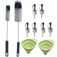 Coralpearl Bottle Homebrew Kit: Cleaning Brush Set Long Handle Thin Cleaner Tools,2 Kitchen Funnels,6 Silicone Stainless Steel Stoppers with Straw Dispenser Pourer Spout,Dust Cap f