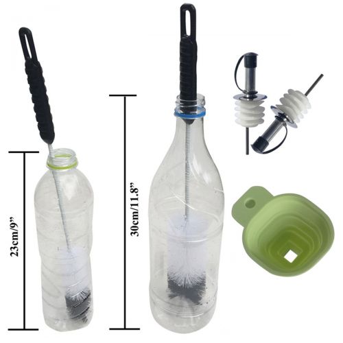  Coralpearl Bottle Homebrew Kit: Cleaning Brush Set Long Handle Thin Cleaner Tools,2 Kitchen Funnels,6 Silicone Stainless Steel Stoppers with Straw Dispenser Pourer Spout,Dust Cap f