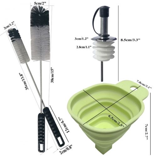  Coralpearl Bottle Homebrew Kit: Cleaning Brush Set Long Handle Thin Cleaner Tools,2 Kitchen Funnels,6 Silicone Stainless Steel Stoppers with Straw Dispenser Pourer Spout,Dust Cap f