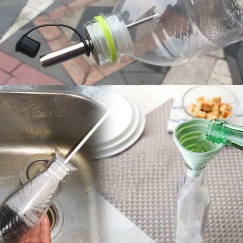  Coralpearl Bottle Homebrew Kit: Cleaning Brush Set Long Handle Thin Cleaner Tools,2 Kitchen Funnels,6 Silicone Stainless Steel Stoppers with Straw Dispenser Pourer Spout,Dust Cap f